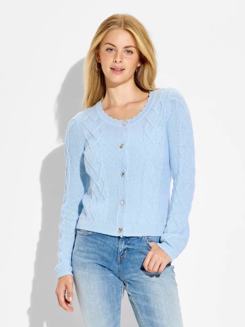 wild fable Light Blue Cable-Knit Heart-Button Cardigan